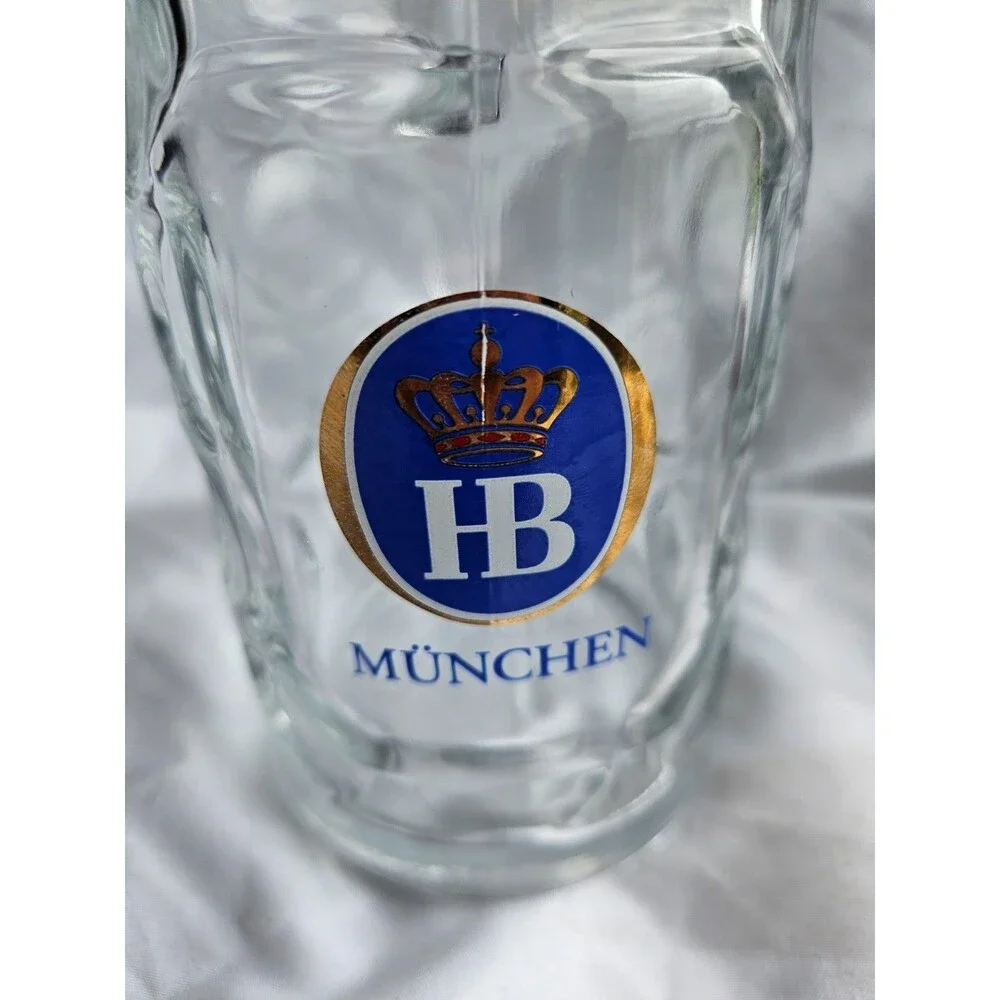 Large HB Hofbrauhaus Munchen 1L Dimpled Glass Beer‎ Stein Mug Heavy Thick